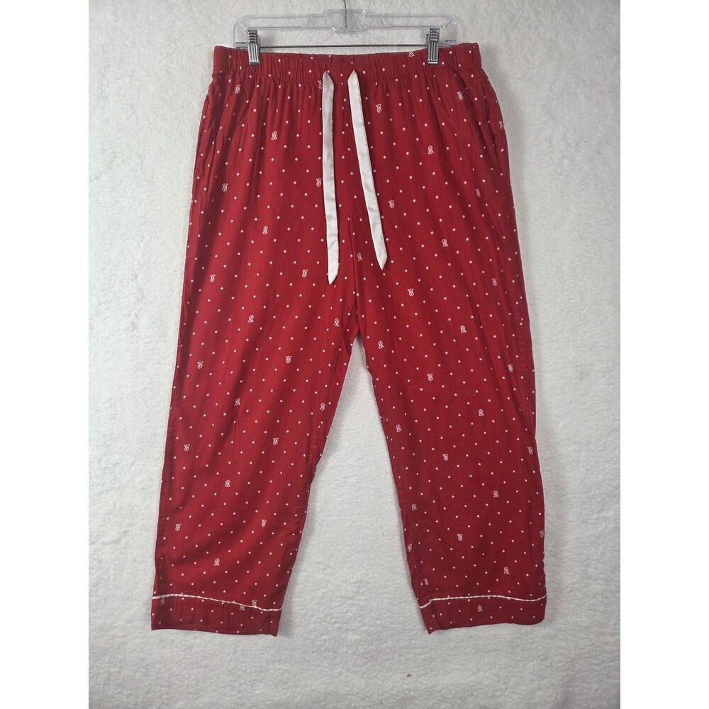 Victoria's Secret Pajama Set Womens L Red Polka Dot Button Front Logo Sleepwear - Picture 8 of 16